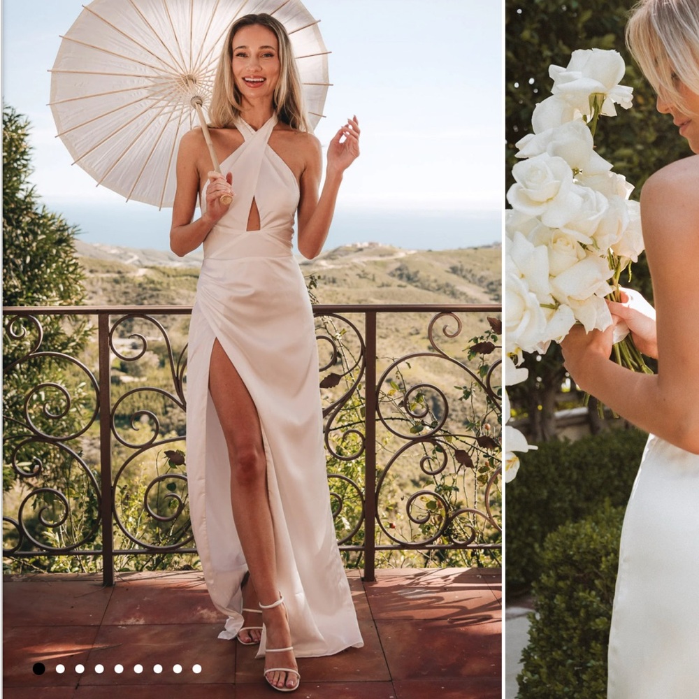 Show Me Your MuMu Cream Halter Slit Gown